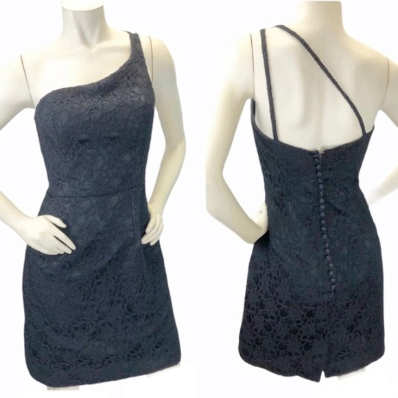 Mori Lee Black Lace One Shoulder Mini Dress Sz 10 - Picture 1 of 7